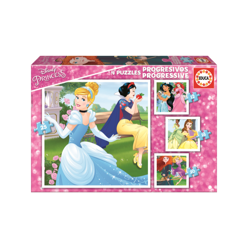 PUZZLE PROGRESIVO 12+16+20+25 PZAS PRINCESAS