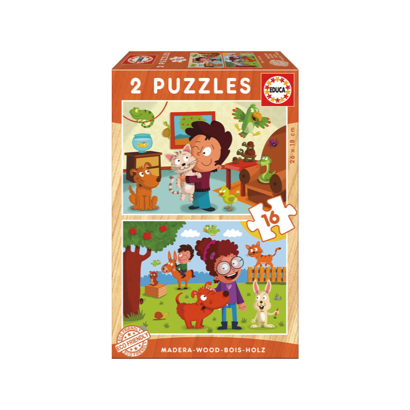 PUZZLE MADERA 2X16 PIEZAS MASCOTAS