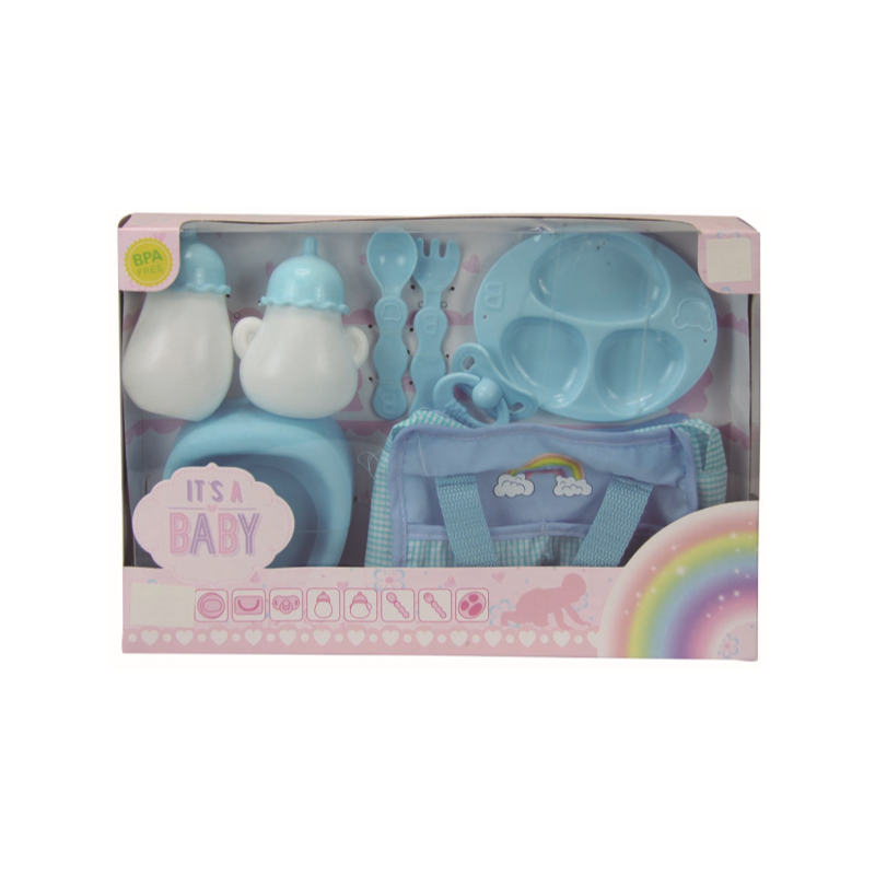 Set nursery biberones con orinal azul. Siempre debemos mirar el etiquetado y comprobar que los jugue