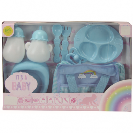 Set nursery biberones con orinal azul. Siempre debemos mirar el etiquetado y comprobar que los jugue