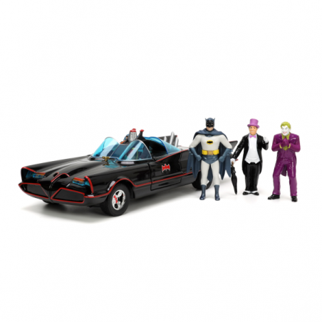 BATMÓVIL METAL 1:24 1966 CLASSIC CON 4 FIGURAS