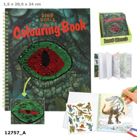 DINO WORLD LIBRO COLOREAR CON LENTEJUELAS