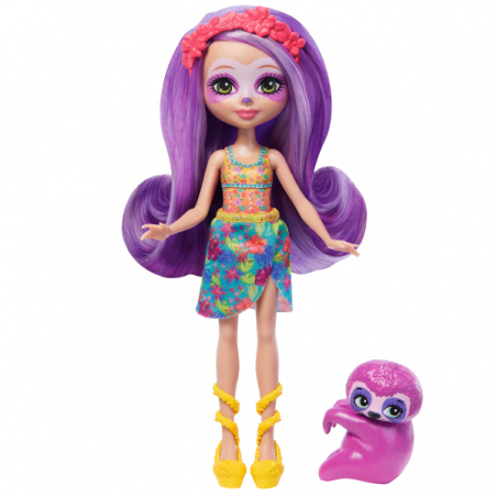 ENCHANTIMALS SUNSHINE ISLAND MUÑECA CON MASCOTA PEREZOSO MORADO