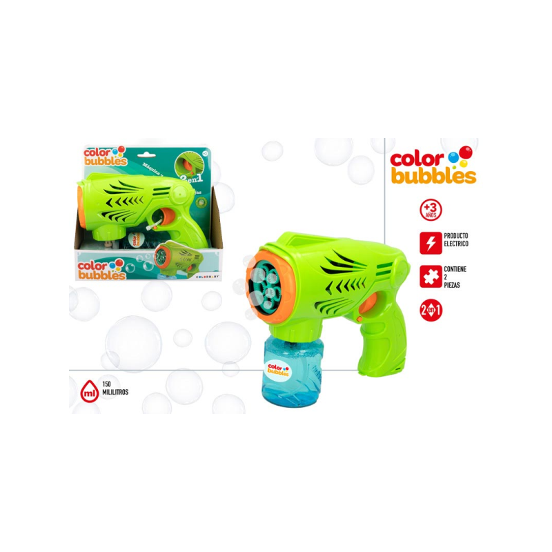 PISTOLA ELEC POMPAS CON RECAMBIO 150ML JABON COLOR BUBBLES