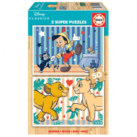 PUZZLE MADERA 2X50 PIEZAS DISNEY CLASSICS PINOCHO + REY LEON