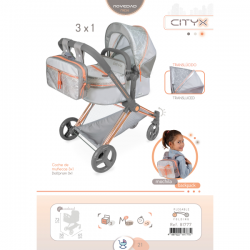 Coche de muñecas 3x1 plegable cityx 73 cm