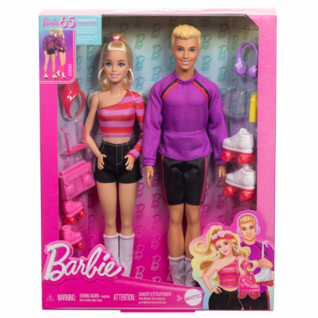 Barbie y ken 65 aniversario pack 2 muñecos patinadores con accesorios