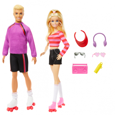 Barbie y ken 65 aniversario pack 2 muñecos patinadores con accesorios