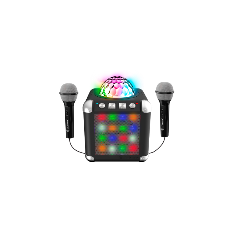 KARAOKE CON 2 MICROFONOS LUCES LED Y DISCO BALL CUBE SING 300