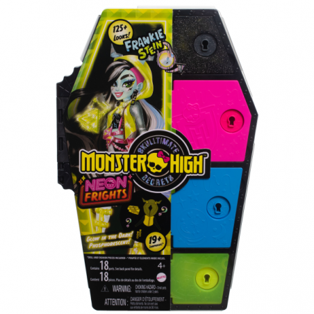 Monster high skulltimate secrets muñeca frankie stein con armario neon frights