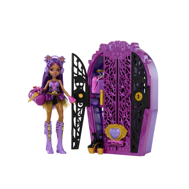 MONSTER HIGH SKULLTIME SECRETS 4 MUÑECA CLAWDEEN WOLF CON ARMARIO