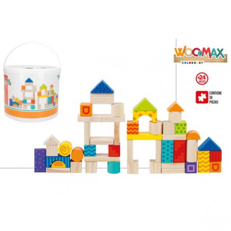 JUEGO BLOQUES MADERA 50 PCS +24M WOOMAX