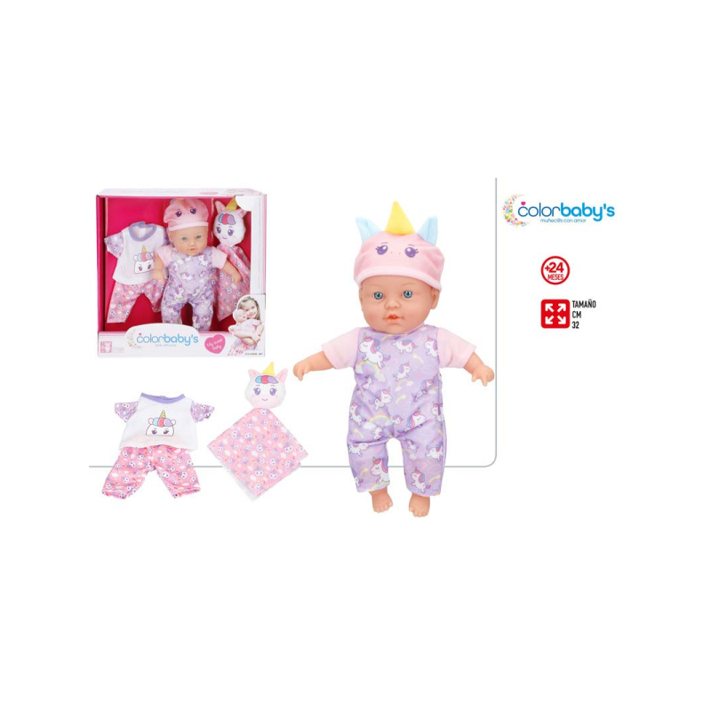 BEBE BLANDITO 32CM CON ACCESORIOS ROPA COLORBABY S