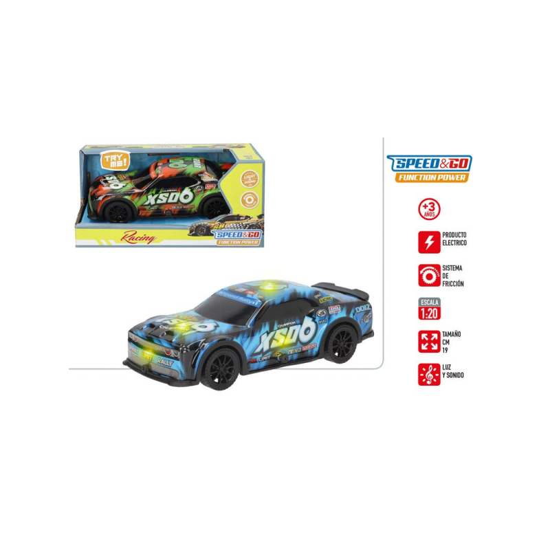 COCHE RACING 1:20 FRICCION 19CM CON LUZ Y SONIDO SPEED AND GO SURTIDO