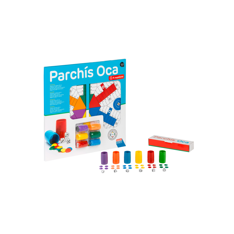 TABLERO PARCHIS-OCA 6 JUGADORES 40CM Y ACCESORIOS